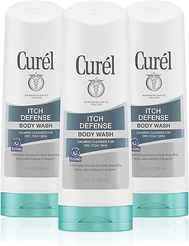 Itch Defense Body Wash Calmante, Fórmula Suave sem Sabão, para Pele Seca e com Coceira, com Hidratante de Jojoba e Óleo de Oliva, 300 ml (Pacote com 3 unidades) - Curel