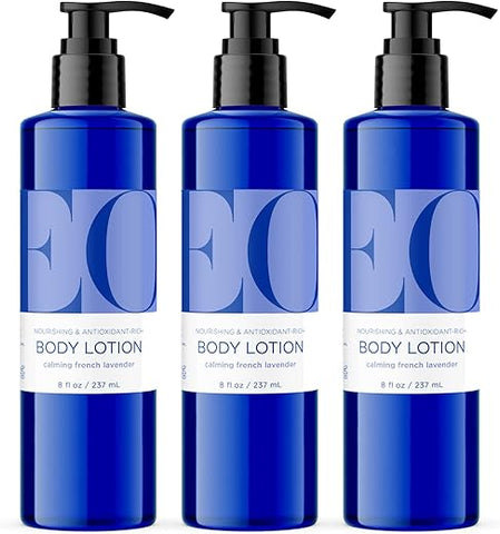 Loção Corporal, 8 Onças (Pacote com 3), Lavanda Francesa, Orgânica à Base de Plantas, Extratos Botânicos, Vitamina E com Óleos Essenciais Puros - EO