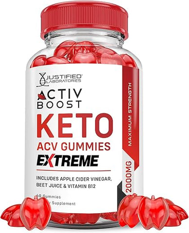 Justified Laboratories - Activboost Keto ACV Gummies Extreme 2000MG – Gummies de Maçã com Vinagre de Maçã, Pomegranate, Beterraba, B12 – Vegan, Não GMO – 60 Gummys