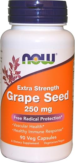 NOW Foods - Grape Seed 90 VegiCaps – Embalagem com 2 – Sementes de Uva – 180 Cápsulas Vegetais