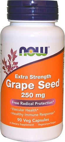 NOW Foods - Grape Seed 90 VegiCaps – Embalagem com 2 – Sementes de Uva – 180 Cápsulas Vegetais