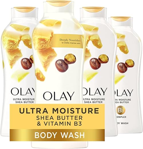 Ultra Moisture Shea Butter Body Wash com Complexo B3 – 650 ml (Pacote com 4 unidades) - Olay