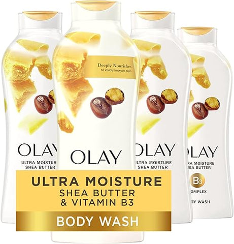 Ultra Moisture Shea Butter Body Wash com Complexo B3 – 650 ml (Pacote com 4 unidades) - Olay