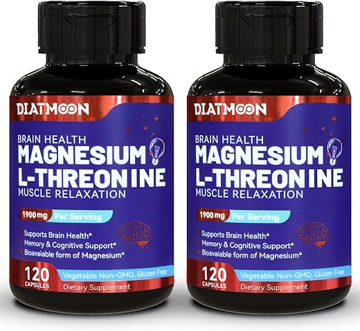 DIATMOON - Cápsulas de Magnésio L-Treonina, Suplemento de Magnésio Treonina, 1900mg de Magnésio L-Treonina, Não Transgênico, Sem Glúten – 240 Cápsulas Vegetais
