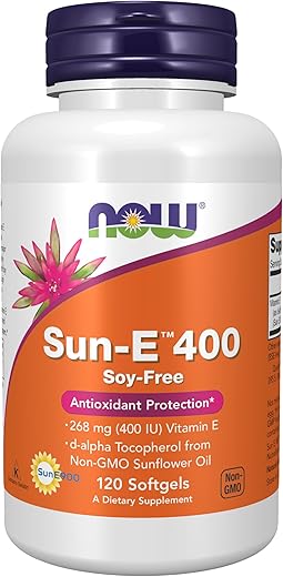 Suplementos, Sun-E™ 400 UI com d-alfa Tocoferol do Óleo de Girassol Não-OGM, 120 Softgels - NOW Foods