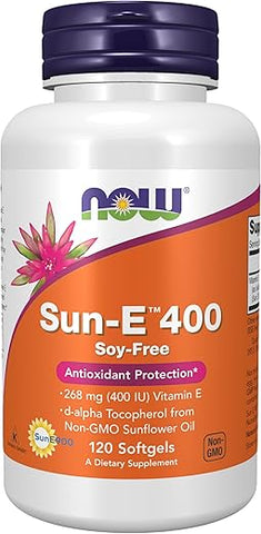 Suplementos, Sun-E™ 400 UI com d-alfa Tocoferol do Óleo de Girassol Não-OGM, 120 Softgels - NOW Foods