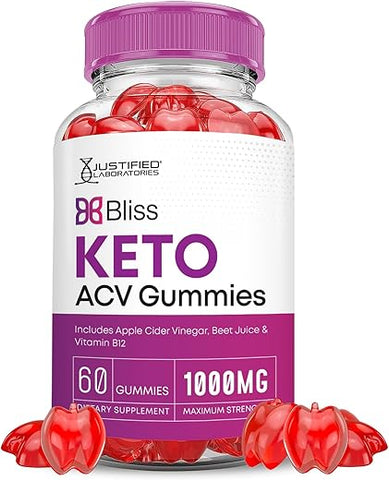 Justified Laboratories - Bliss Keto Gummies ACV Avançado 1000MG Fórmula Poderosa com Vinagre de Maçã Bliss Keto Gummies – Impulsionado por Romã e Beterraba em Pó B12 Vegano Não Transgênico 60 Gomas