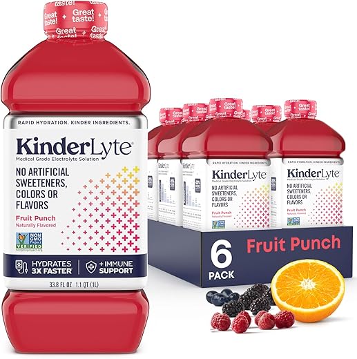 Solução Eletrolítica Pediátrica | Fórmula Médica para Reidratação Rápida | Sem Adoçantes, Cores ou Sabores Artificiais | Sabor Agradável às Crianças (Fruit Punch, 6-Pack) - Kinderlyte