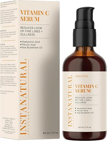 Serum Facial de Vitamina C, Ilumina, Hidrata e Reduz Sinais de Envelhecimento, com Vitamina C, Ácido Hialurônico e Ferúlico, 60 ml - InstaNatural
