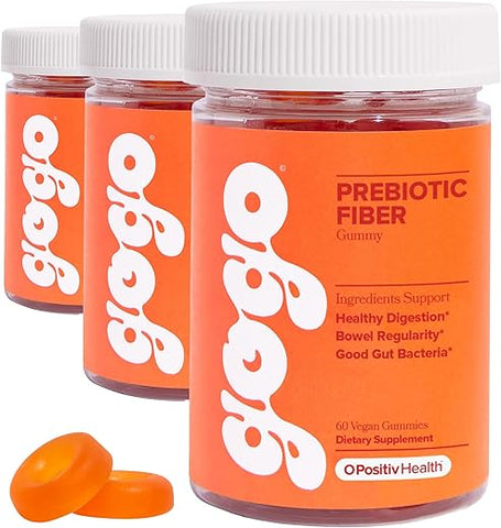 O Positiv - GOGO Fiber Gummies para Adultos, 60 Unidades (Pacote com 3) – Suplemento de Fibra Prebiótica de Raiz de Chicória Inulina – Goma de Fibra Diária para Saúde Digestiva – Não-OGM, Vegano