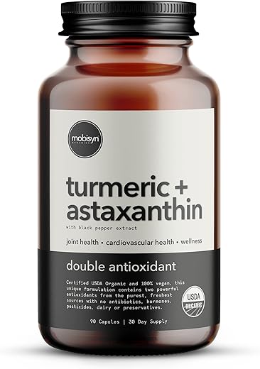 Mobisyn - Suplemento Orgânico de Cúrcuma 1500mg, Astaxantina Triplo Forte 12mg, Curcumina de Cúrcuma, Pimenta Preta Antioxidante, Imunidade, Articulações, Costas