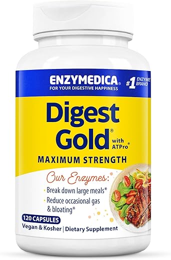 Digest Gold ATPro – Fórmula de Enzimas de Máxima Potência, Previne Inchaço e Gases, 14 Enzimas-Chave Incluindo Amilase, Protease, Lipase e Lactase, 120 Cápsulas (FFP) - Enzymedica