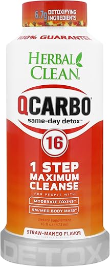 QCarbo16 Bebida Detox de Um Dia, Morango Manga, (473 ml) - Herbal Clean