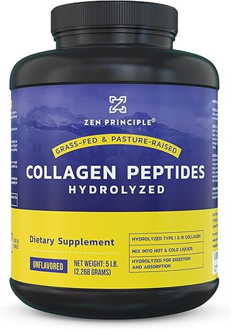 Colágeno Hidrolisado em Pó 5 lb. Proteína Anti-Envelhecimento Personalizada para Cabelos, Pele e Articulações Saudáveis - Zen Principle