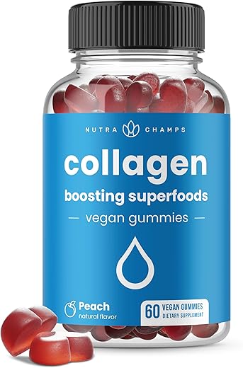 NutraChamps - Gomas Estimulantes de Colágeno | Gomas Potencializadoras de Colágeno para Produção Natural | Suporte para Cabelo, Pele, Unhas e Articulações | Suplementos Veganos de Pectina em Gomas para Mulheres