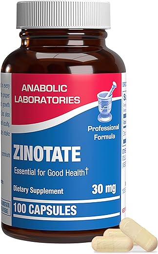 Anabolic Laboratories - Zinotate Zinc 30mg – 100 Cápsulas para Crescimento, Sentidos, Osso e Saúde Imunológica – Suplemento de Zinco para Homens e Mulheres