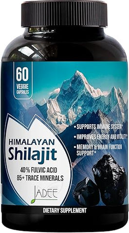 Jadee - Cápsulas Orgânicas de Shilajit Puro do Himalaia – 5000mg de Suplemento de Shilajit com 40% de Ácido Fúlvico | Marca Natural Shilajit
