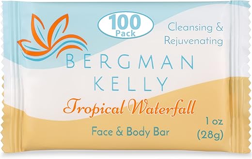 Sabonete em Barra BERGMAN KELLY (Cachoeira Tropical, 30 ml, 100 unid), Luxo em Tamanho de Viagem, Sabonete em Barra Embalado Individualmente, Produtos de Higiene Pequenos para