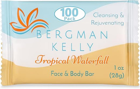Sabonete em Barra BERGMAN KELLY (Cachoeira Tropical, 30 ml, 100 unid), Luxo em Tamanho de Viagem, Sabonete em Barra Embalado Individualmente, Produtos de Higiene Pequenos para