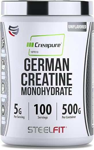 Pure Steel Creapure | Pó de Monohidrato de Creatina Alemã | 100 Porções | Sem Sabor | Suplementos para Construção Muscular Masculina - SteelFit