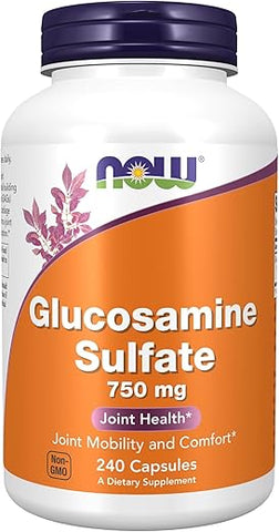 Suplementos, Glucosamina Sulfato 750 mg, Certificação UL de Suplemento Alimentar, 240 Cápsulas Vegetais - NOW Foods