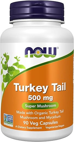 Suplementos, Turkey Tail 500 mg, Super Cogumelo, Feito com Cogumelo e Micélio de Turkey Tail Orgânico, 90 Cápsulas Vegetais - NOW Foods