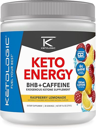 Ketologic - KetoLogic BHB KetoEnergy em Pó de Cetonas Exógenas com Cafeína | Framboesa Limonada – 30 Porções | Suporta Dieta Low Carb, Keto
