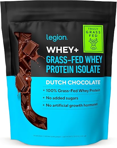 Whey – Proteína Isolada de Soro de Leite Chocolate de Vacas Alimentadas com Pasto – Sem OGM, Sem Lactose, Sem Açúcar – 30 Porções de Proteína Isolada de Soro de Leite Natural - LEGION