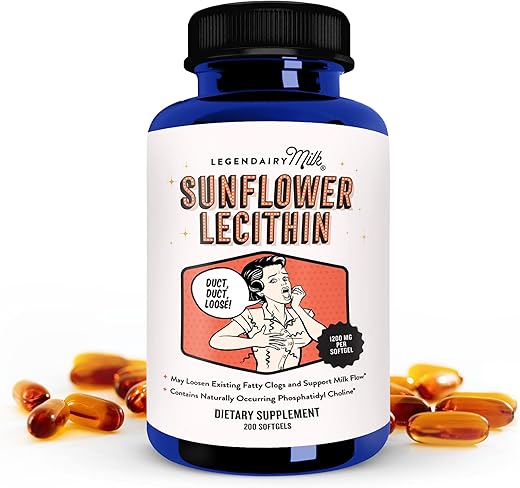 Sunflower Lecithin 1200mg – Suplemento Orgânico de Lecitina de Girassol para Dutos de Leite Bloqueados – Feito nos EUA – 200 Softgels - Legendairy Milk