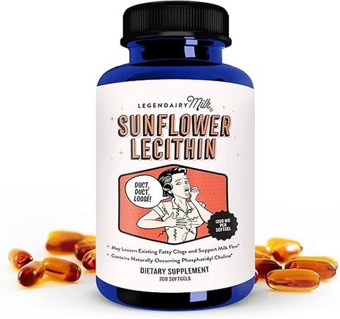 Sunflower Lecithin 1200mg – Suplemento Orgânico de Lecitina de Girassol para Dutos de Leite Bloqueados – Feito nos EUA – 200 Softgels - Legendairy Milk