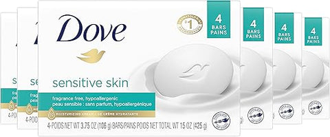 Sabonete Dove Beauty Bar 24 Barras 3.75 oz (111 ml) – Pele Sensível, Hipoalergênico, Livre de Fragrância, Mais Hidratante que Sabonete em Barra para uma Pele Mais Macia