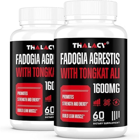 Thalacy - Fadogia Agrestis Tongkat Ali 1600mg – Extrato de Fadogia Agrestis para Homens com Ashwagandha, 120 Softgels – Máxima Potência