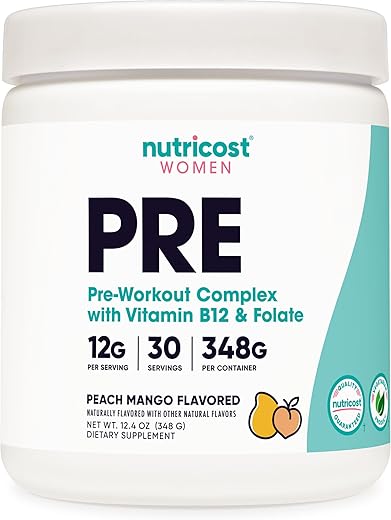 Pó Pré-Treino para Mulheres, Sabor Pêssego Manga, 30 Porções – 300g - Nutricost