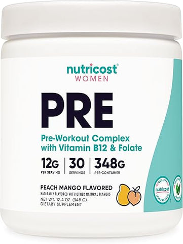 Pó Pré-Treino para Mulheres, Sabor Pêssego Manga, 30 Porções – 300g - Nutricost