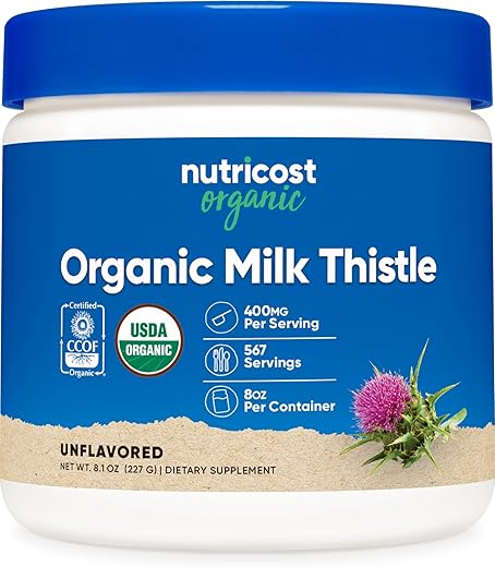 Leite de Cardo Orgânico (Silybum Marianum) 240 ml por Recipiente (Sem Sabor) – Livre de Transgênicos, Sem Glúten - Nutricost