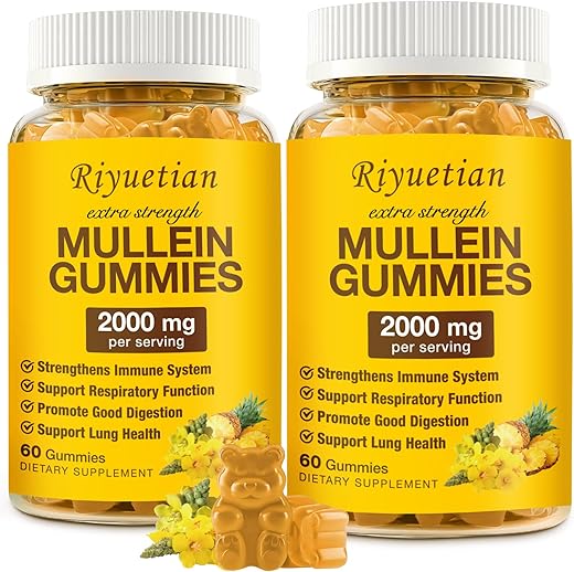 Riyuetian - Mullein Gummies 2000mg – 2 Pacotes, Fortalece a Respiração