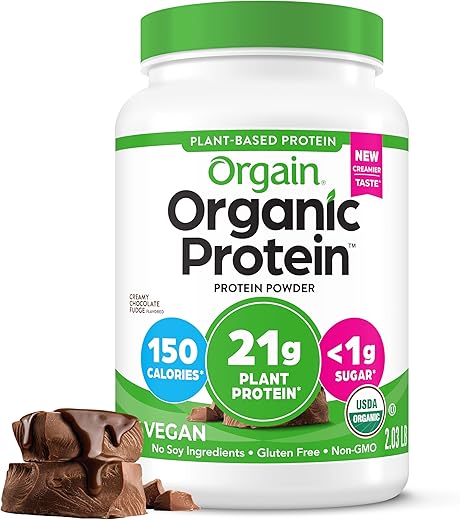 Proteína em Pó Vegana Orgânica, Sabor Chocolate Cremoso – 21g Proteína Vegetal, 7g Fibra Prebiótica, Ingredientes Sem Lactose, Sem Açúcar Adicionado, Não-OGM, Shakes - Orgain