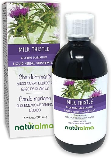 Leite de Cardo (Silybum marianum) Fruta e Erva Tintura sem Álcool – Extrato Líquido de 500 ml em Gotas – Vegano - Naturalma