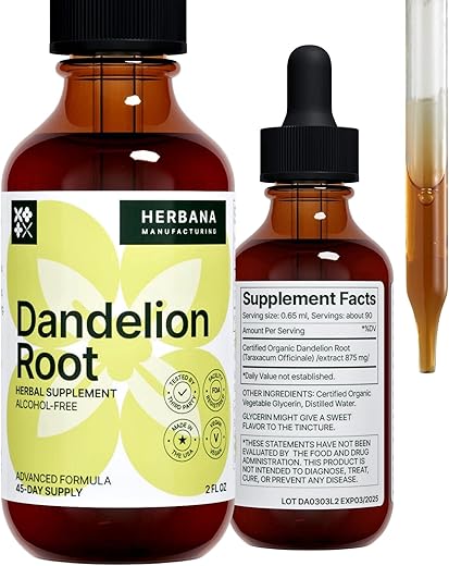 HERBANA MANUFACTURING - Extrato Líquido de Raiz de Dente-de-leão – Suplemento Herbal Natural para Limpeza e Função Digestiva – 100ml