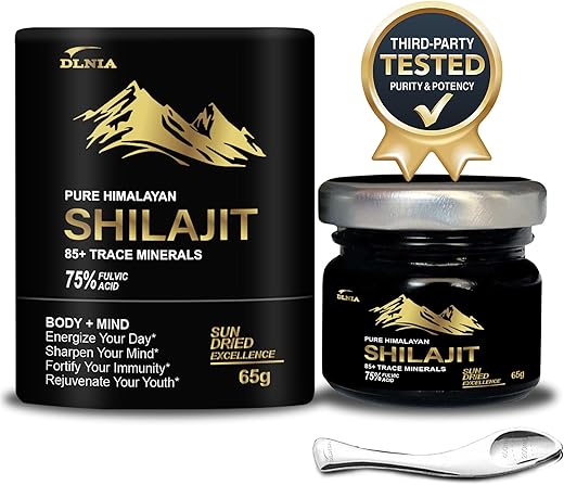 DLNIA - Shilajit Puro Himalaia Orgânico Resina de Shilajit Suplemento – Grau Ouro com 85 Minerais Traços e 75% de Ácido Fúlvico, Energia Total