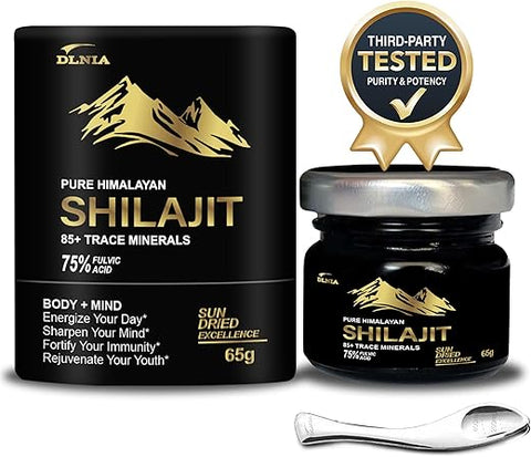 DLNIA - Shilajit Puro Himalaia Orgânico Resina de Shilajit Suplemento – Grau Ouro com 85 Minerais Traços e 75% de Ácido Fúlvico, Energia Total