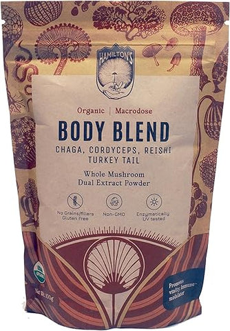 Hamilton's - Hamilton’s Body Blend | Pó de Extrato de Cogumelo Orgânico | Chaga, Cordyceps, Reishi, Turkey Tail | Suporte Imunológico, Resistência e Redução do Estresse | Alta Potência | 30% Beta Glucanos | GF | 100g