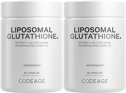 Liposomal Glutationa – Suplemento Puro de Setria L-Glutathione Reduzida, Entrega Lipossomal, Complexo de Fosfolipídeos – Cápsulas de Pó de Glutationa Encapsulada – Vegano, Não-OGM – 60g - Codeage