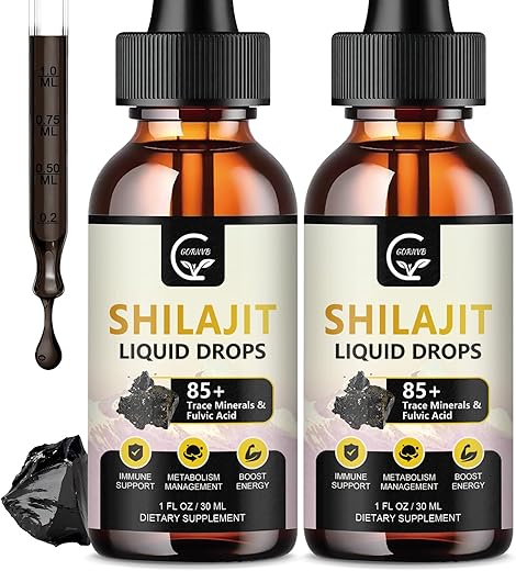 GORNVB - (2-Pack) Shilajit Puro do Himalaia Líquido Orgânico de Alta Potência, Gotas de Resina de Shilajit para Homens