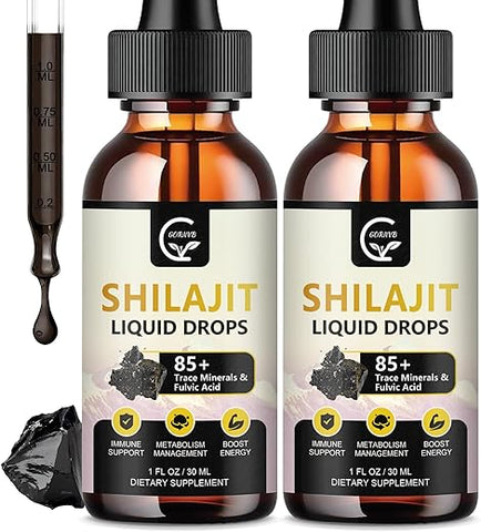 GORNVB - (2-Pack) Shilajit Puro do Himalaia Líquido Orgânico de Alta Potência, Gotas de Resina de Shilajit para Homens