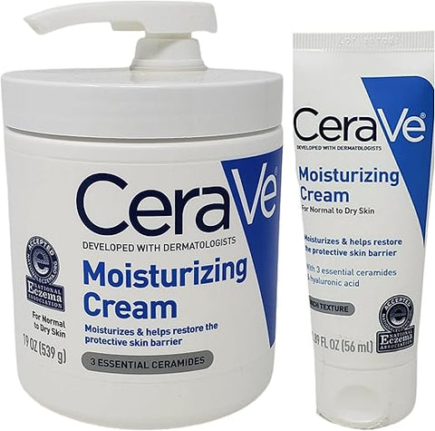 Pacote de Creme Hidratante – Inclui Pote de 19 oz com Bomba e Tamanho de Viagem de 1,89 Ounce – Sem Fragrância – CeraVe Creme Hidratante - CeraVe