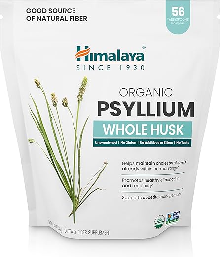 Psyllium Orgânico em Pó, Fibra Natural Diária, Regularidade, Controle de Apetite, Certificado Orgânico USDA, Não-OGM, Suprimento de 56 Colheres de Sopa, Sem Sabor, 340g - Himalaya