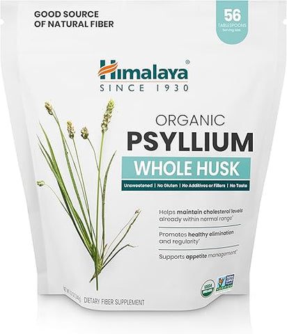 Psyllium Orgânico em Pó, Fibra Natural Diária, Regularidade, Controle de Apetite, Certificado Orgânico USDA, Não-OGM, Suprimento de 56 Colheres de Sopa, Sem Sabor, 340g - Himalaya