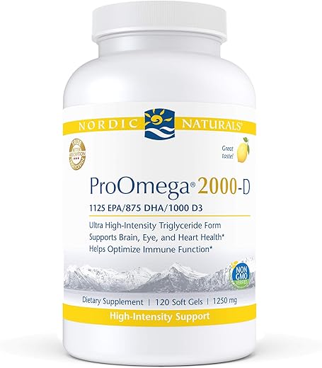 ProOmega 2000-D, Sabor Limão – 2150 mg Ômega-3 1000 UI D3-120 Cápsulas – Óleo de Peixe de Ultra Alta Potência – EPA - Nordic Naturals