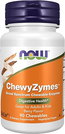 ChewyZymes: Enzimas Mastigáveis de Amplo Espectro, Sabor de Frutas Vermelhas, 90 Comprimidos - NOW Foods